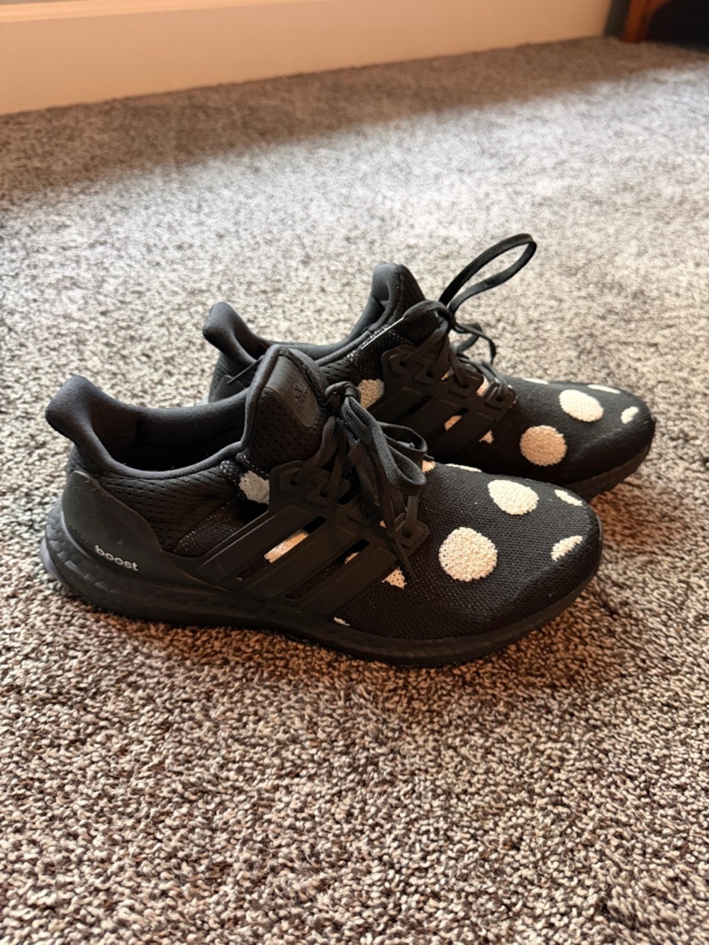 adidas women’s ultra boost Black Sneakers with White Polka Dots